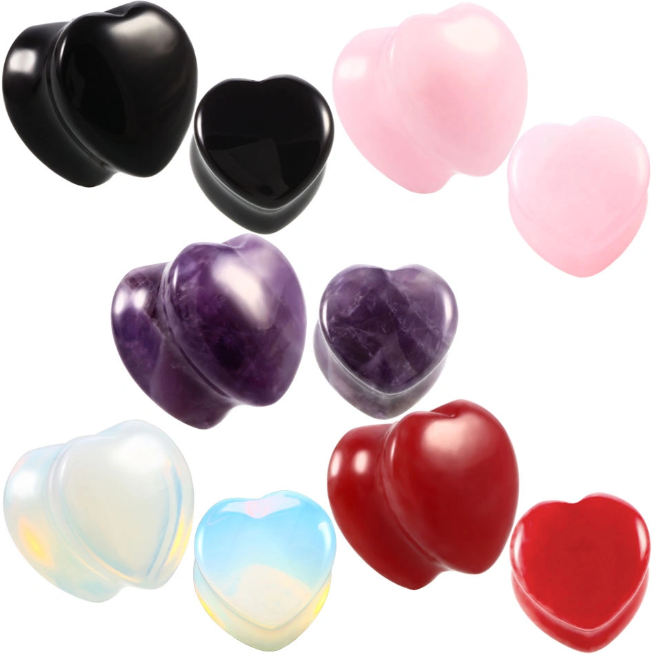 Customizable Heart-Shaped Water Drop Shaped Semi Precious Stone Ear Expanding Powder Amethyst Dongling Jade Tiger Stone Ear Expanding Body Puncture Jewelry