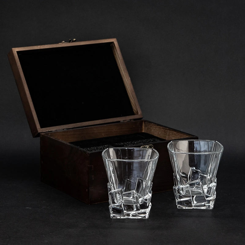 Glassware Set with Custom Package in Wooden Box Personalized Crystal Wisky Whiskey Glass Gift Set