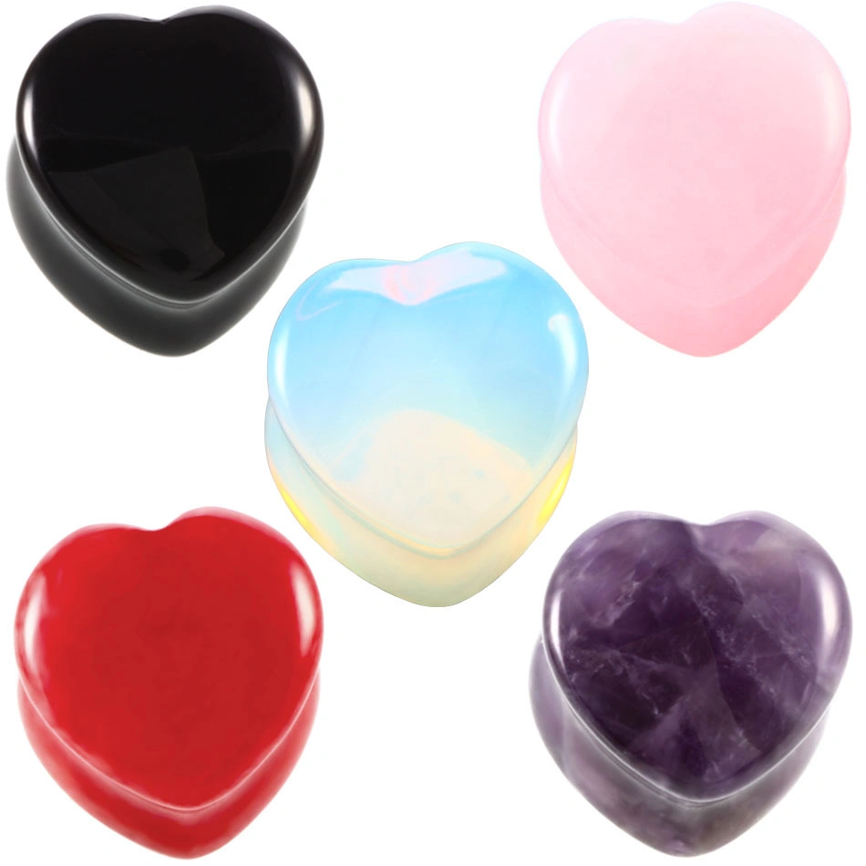 Customizable Heart-Shaped Water Drop Shaped Semi Precious Stone Ear Expanding Powder Amethyst Dongling Jade Tiger Stone Ear Expanding Body Puncture Jewelry